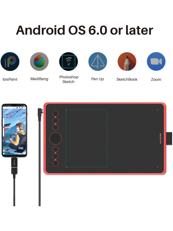 HUION H320M-Red Grafik çizim tableti