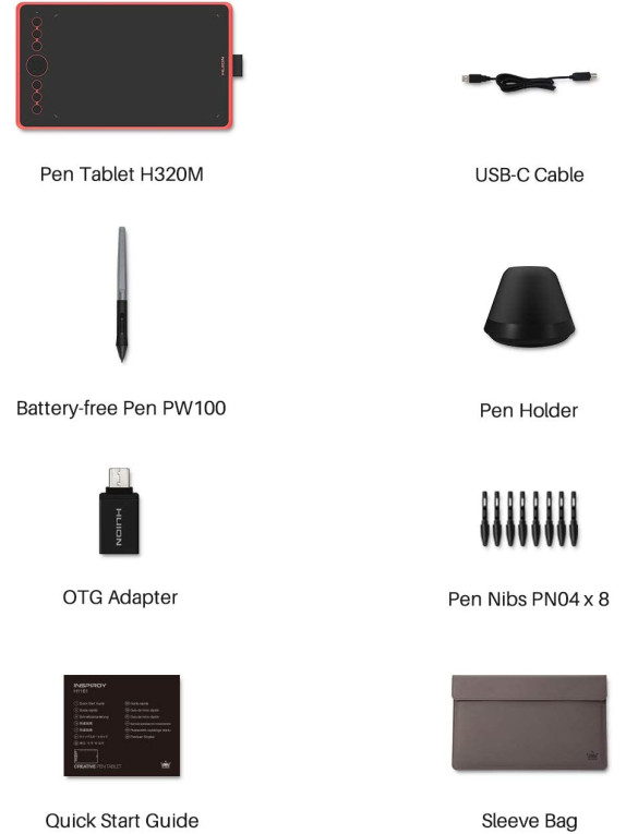 HUION H320M-Red Grafik çizim tableti